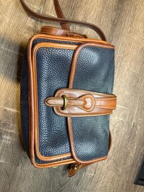 Dooney & Bourke Classic Blue Pebbled Leather Crossbody with Brown Trim